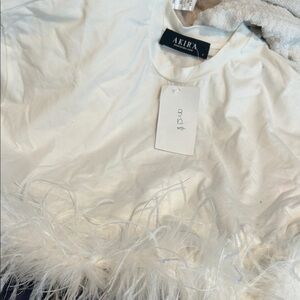 AKIRA White Feather Embellished Top